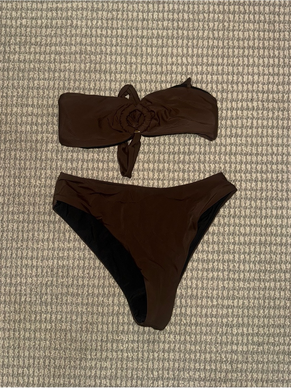Twist-Front Bandeau Bikini Set in Chocolate Brown